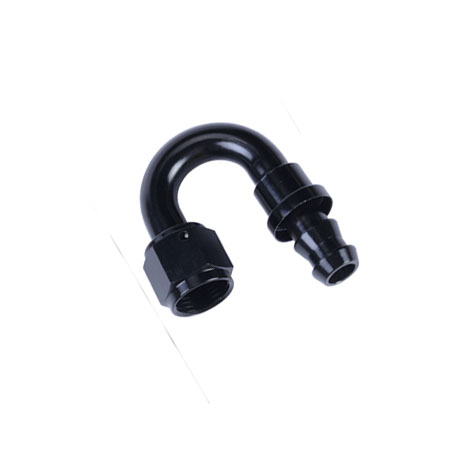 Pushlock 180 degree AN fitting suitable for pushlock rubber oil hose and stainless steel wire braided rubber oil hose and black nylon fiber braided rubber oil hose in vehicles and motorcycles oil coolant system.