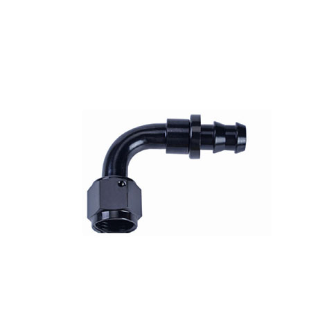 Pushlock 90 degree AN fitting suitable for pushlock rubber oil hose and stainless steel wire braided rubber oil hose and black nylon fiber braided rubber oil hose in vehicles and motorcycles oil coolant system.