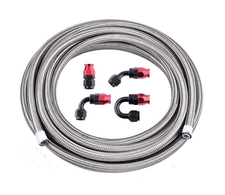 Stainless steel wire braided PTFE oil cooler hose for vehicles and motorcycles oil coolant system. teflon oil hose.