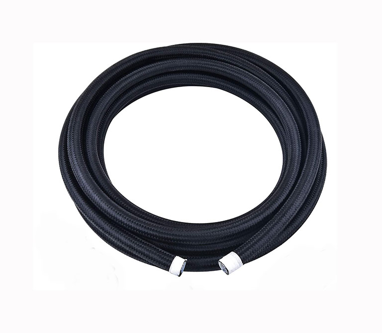 Black fibber braided PTFE oil cooler hose for vehicles oil cooling system. oil cooler hose manufacturer. oil cooler hose supplier.