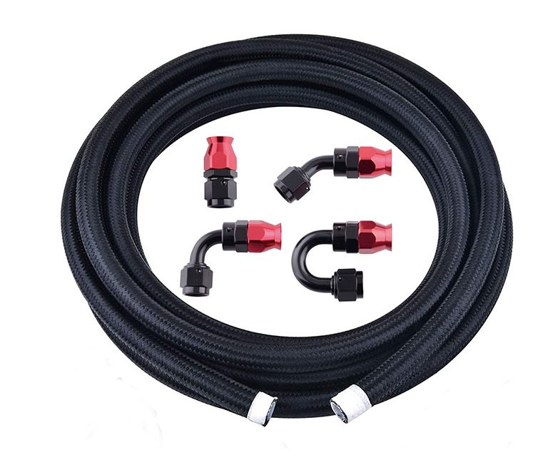 Black nylon fibber braided PTFE oil cooler hose for vehicles and motorcycles oil coolant system. teflon oil hose.