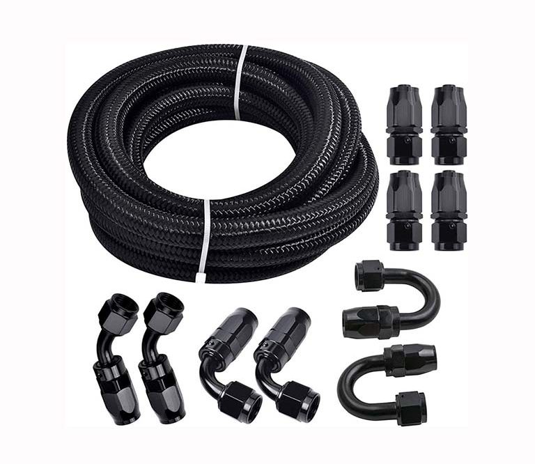 Black nylon fibber braided rubber oil cooler hose for vehicles and motorcycles oil coolant system. rubber oil hose.